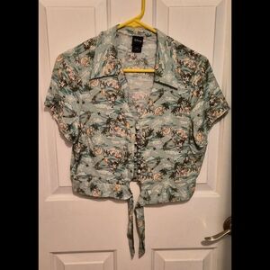 Disney Women's Printed Tie-Front Top